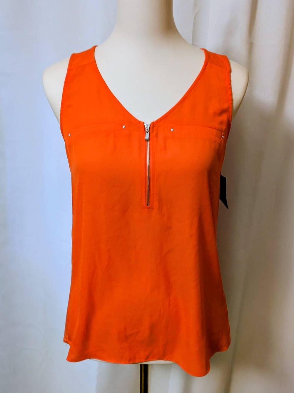 Fortune + Ivy Women's Sleeveless Zip-Front Tank Top - Bright Orange NWT